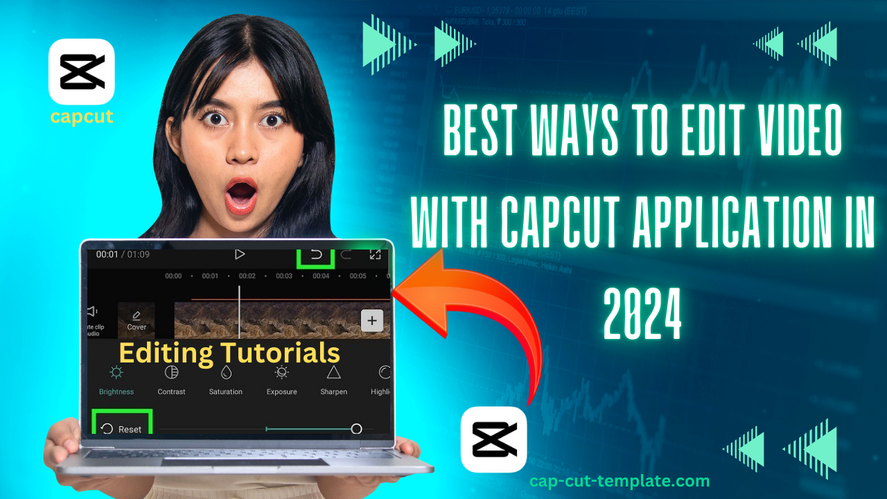 Illustration showing the steps to use the CapCut application, including selecting video clips, adding effects and transitions, editing text, and exporting the final video. The image highlights key features of the app interface, with arrows guiding the user through each step."